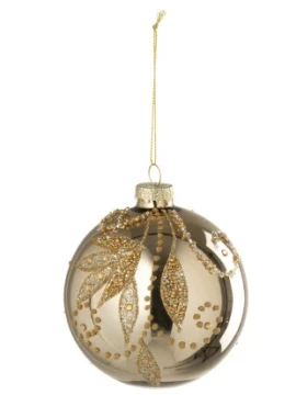 J-Line - Christmas Ball with Leaves and Dots - Gold Glass