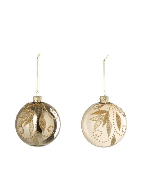J-Line - Christmas Ball with Leaves and Dots - Gold Glass