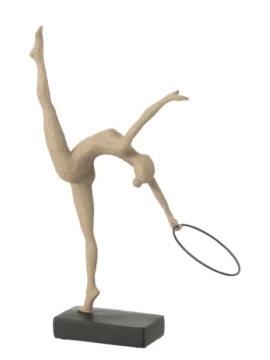 J-Line - Scultura Ginnasta Cerchio + Piede - Beige / Nero