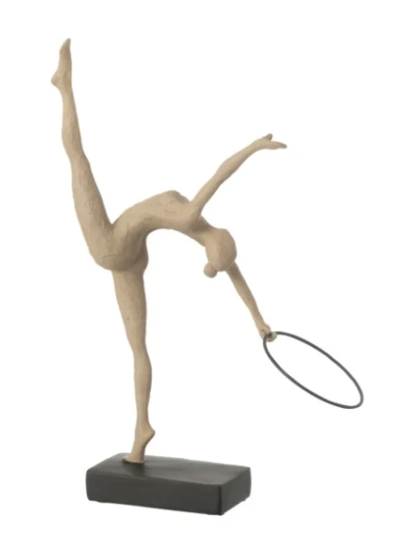 J-Line - Scultura Ginnasta Cerchio + Piede - Beige / Nero