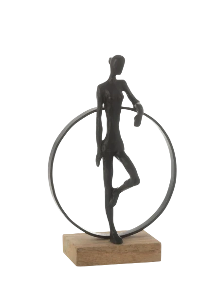 J-Line - Man Sculpture Against Ring + Foot - Black Iron