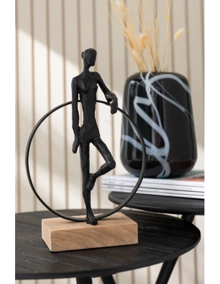 J-Line - Man Sculpture Against Ring + Foot - Black Iron