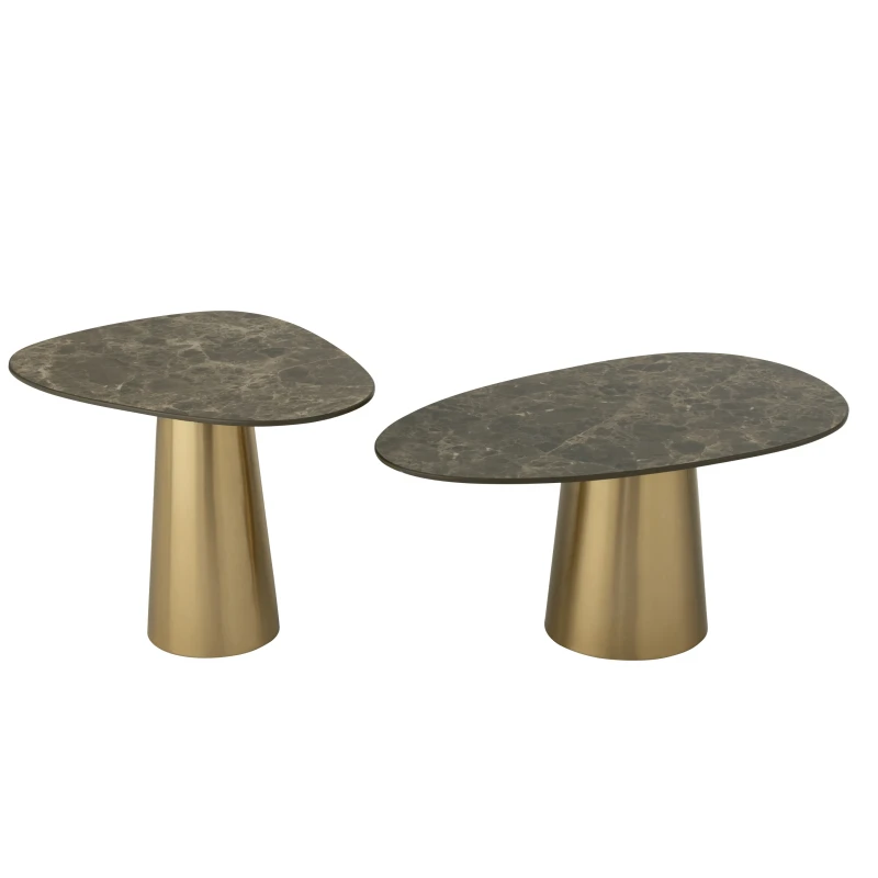 J-Line - Set 2 Tavolini Effetto Marmo / Bronzo
