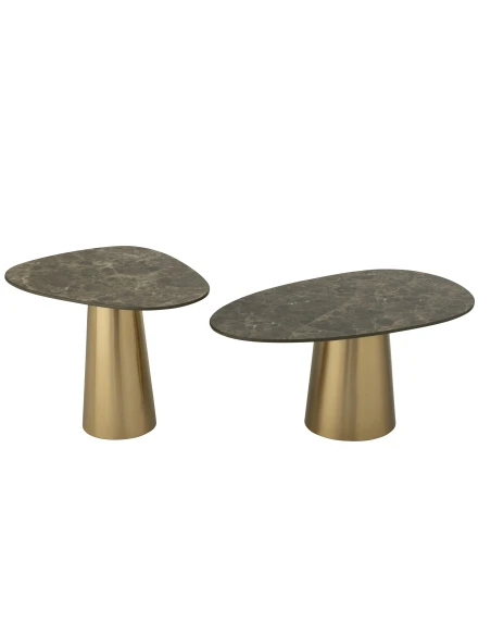 J-Line - Set 2 Tavolini Effetto Marmo / Bronzo