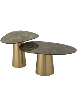 J-Line - Set 2 Tavolini Effetto Marmo / Bronzo
