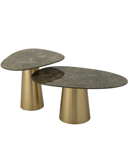 J-Line - Set of 2 Coffee Tables - Marble Effect / Bronze