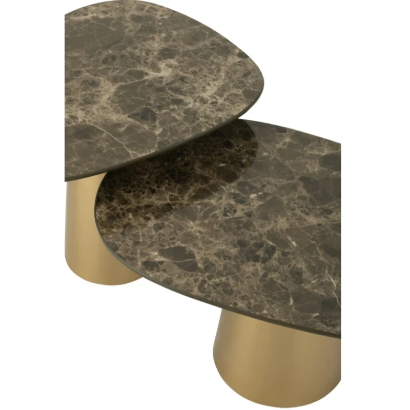 J-Line - Set 2 Tavolini Effetto Marmo / Bronzo