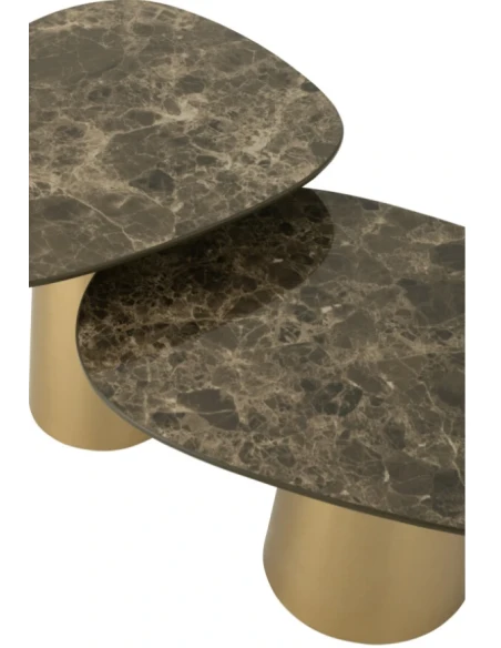 J-Line - Set of 2 Coffee Tables - Marble Effect / Bronze