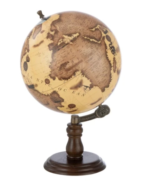 J-Line - Globe + Wooden Base - Orange / Brown