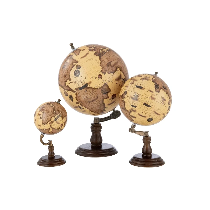 J-Line - Globe + Wooden Base - Orange / Brown