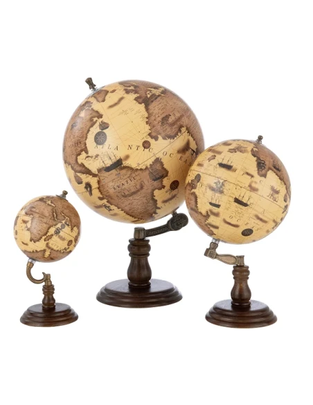J-Line - Globe + Wooden Base - Orange / Brown