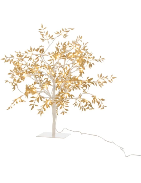 J-Line - Albero Foglie Paillette e Led - Oro