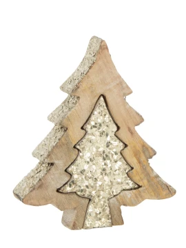 J-Line - Puzzle Albero Di Natale - Legno Di Mango / Paillette