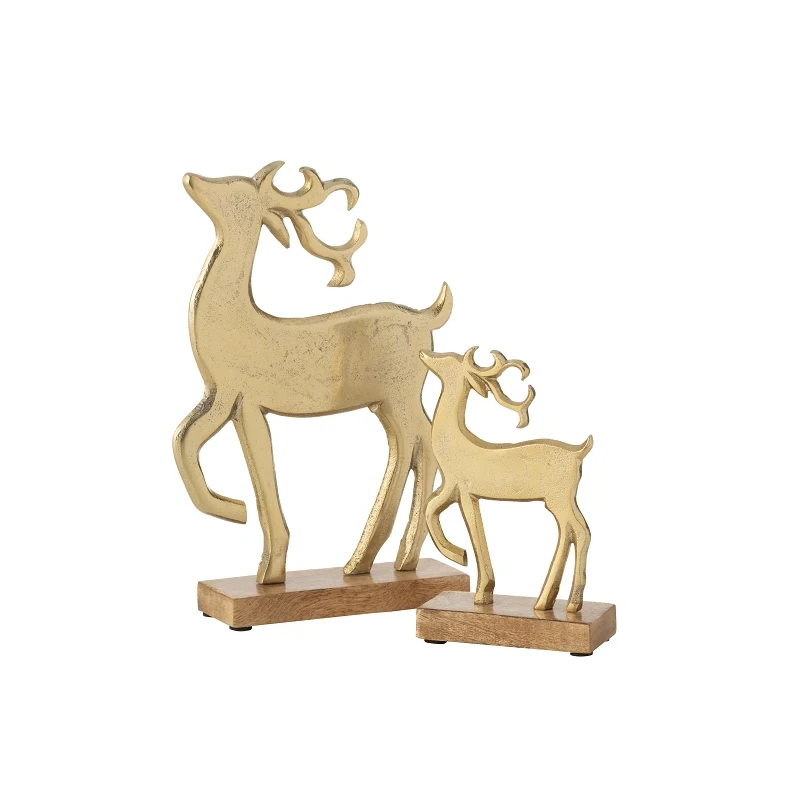 J-Line - Reindeer Decoration + Foot - Gold Wood