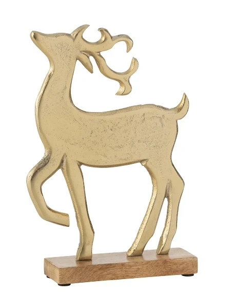 J-Line - Reindeer Decoration + Foot - Gold Wood