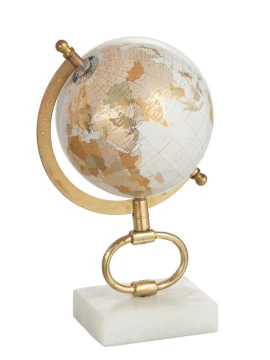 J-Line - Globe + Marble Base - White / Gold