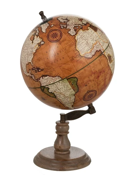 J-Line - Globe + Wooden Base - Rust / Natural