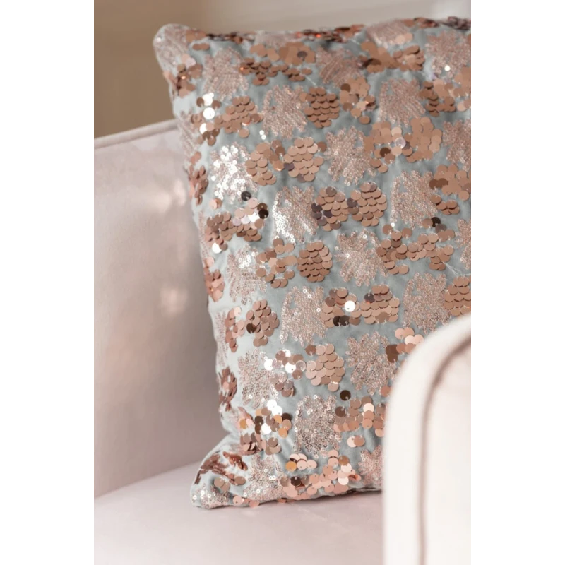 J-Line - Velvet Sequin Cushion - Grey / Pink
