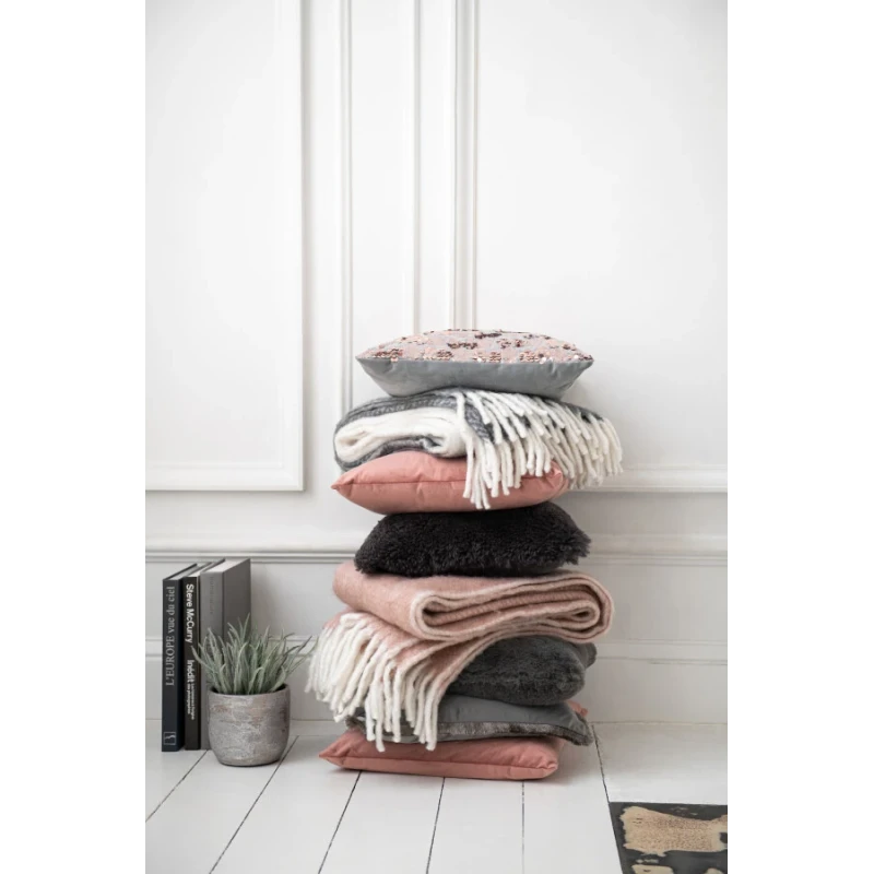 J-Line - Cuscino Paillette Velluto - Grigio / Rosa