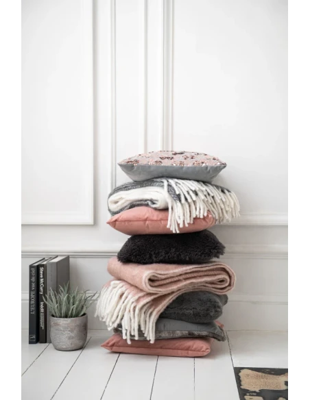 J-Line - Cuscino Paillette Velluto - Grigio / Rosa