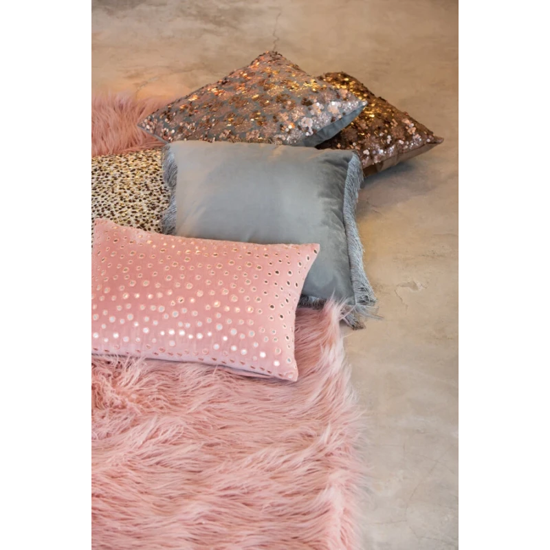 J-Line - Velvet Sequin Cushion - Grey / Pink