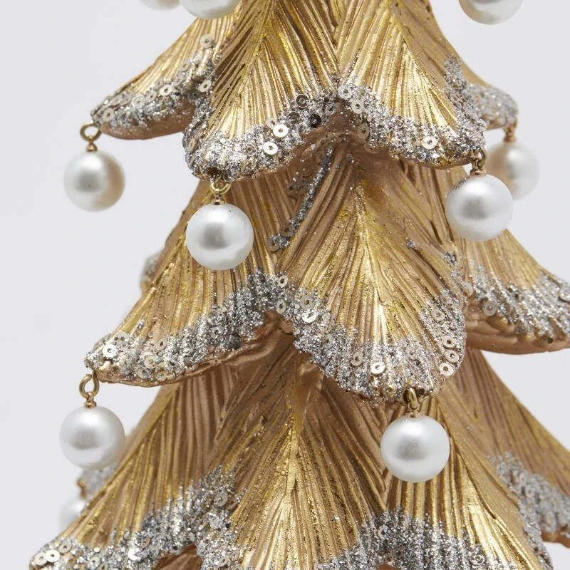 EDG - Decorazione Pino con Perle su Base - Argento / Oro