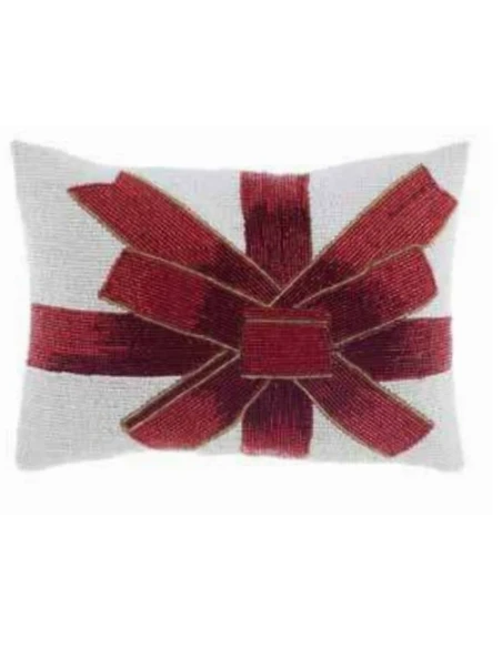 Blanc MariClò - Christmas Bow Cushion with Beads - 25 x 35 cm