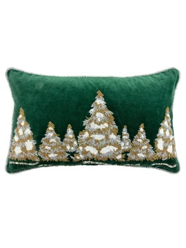 Blanc MariClò - Green Velvet Cushion with Trees - 35 x 55 cm
