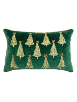 Blanc MariClò - Cuscino Velluto Verde con Alberi  - 30 x 50 cm