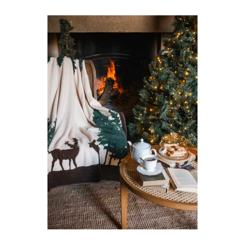 Blanc MariClò - Plaid Sherpa Gran Paradiso ALberi e Alci - 140 x 170 cm