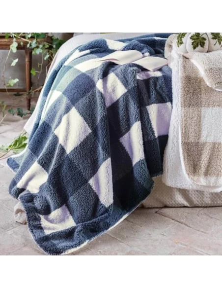 Blanc MariClò - Blue Square Sherpa Throw - 140 x 170 cm