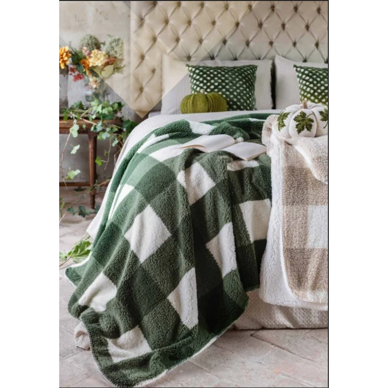 Blanc MariClò - Plaid Sherpa Quadrati Verde - 140 x 170 cm