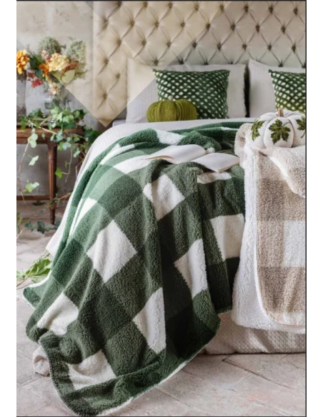 Blanc MariClò - Plaid Sherpa Quadrati Verde - 140 x 170 cm