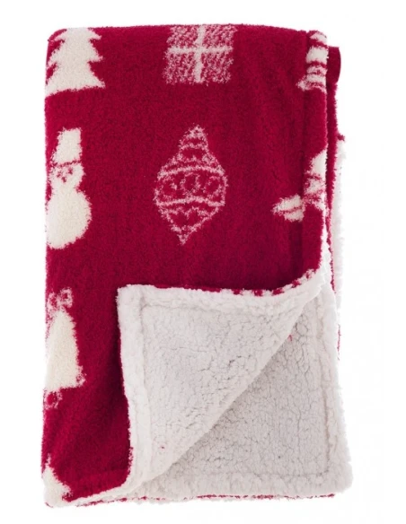 Blanc MariClò - Christmas Print Sherpa Throw - Red
