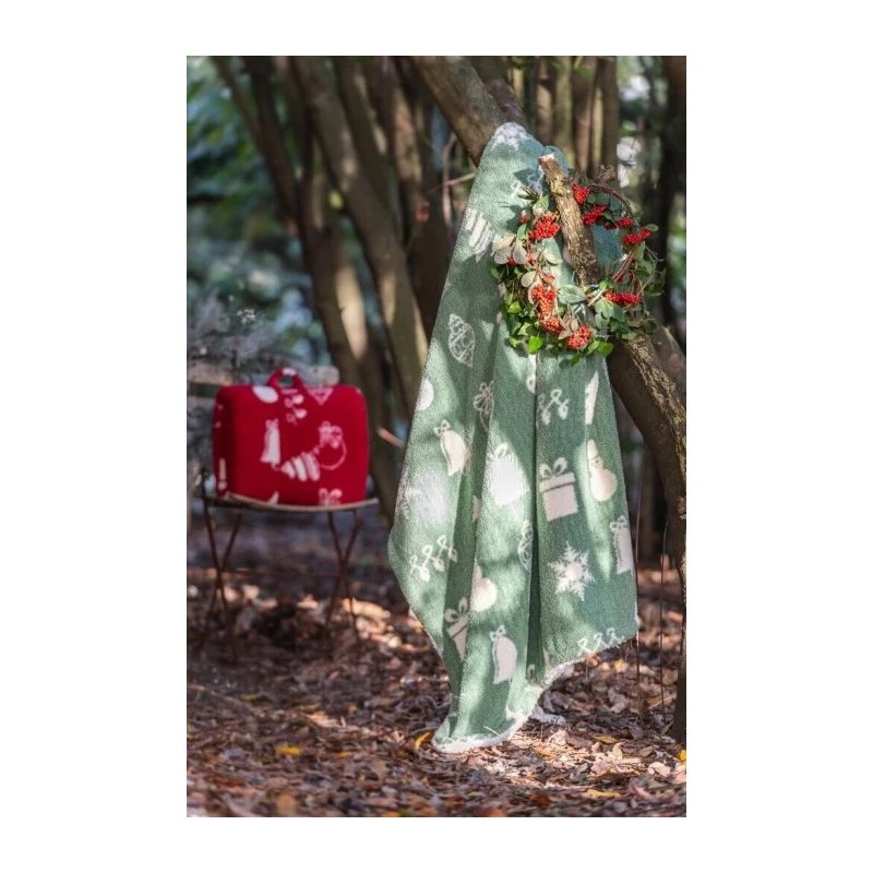 Blanc MariClò - Christmas Print Sherpa Throw - Red