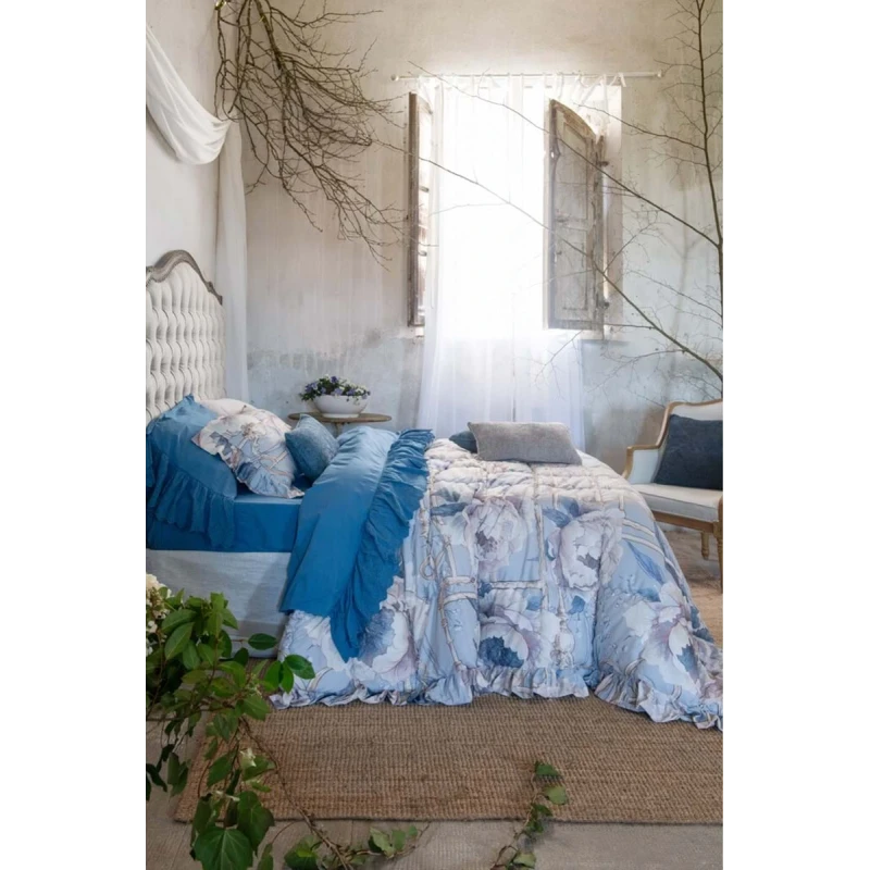 Blanc MariClò - Trapunta con Gala Peonies Collection - Azzurro