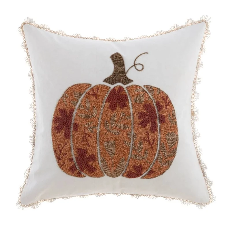 Blanc MariClò - Beaded Cushion Embroidered with Dream Pumpkins - 45 x 45 cm