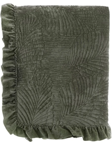Blanc MariClò - Velvet Foliage Ruffle Bedspread - Green