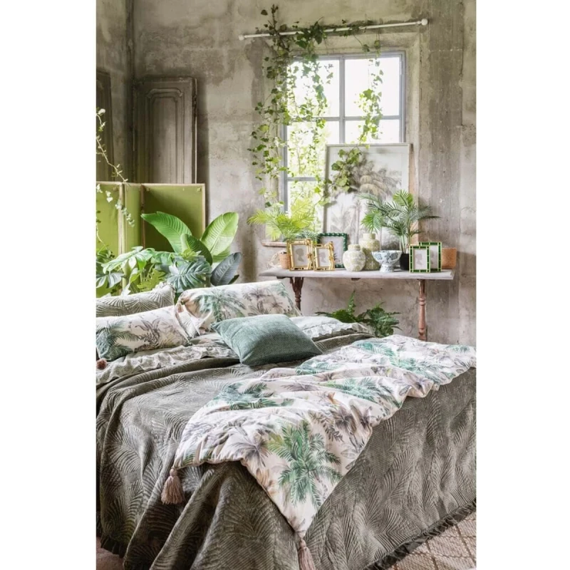 Blanc MariClò - Velvet Foliage Ruffle Bedspread - Green