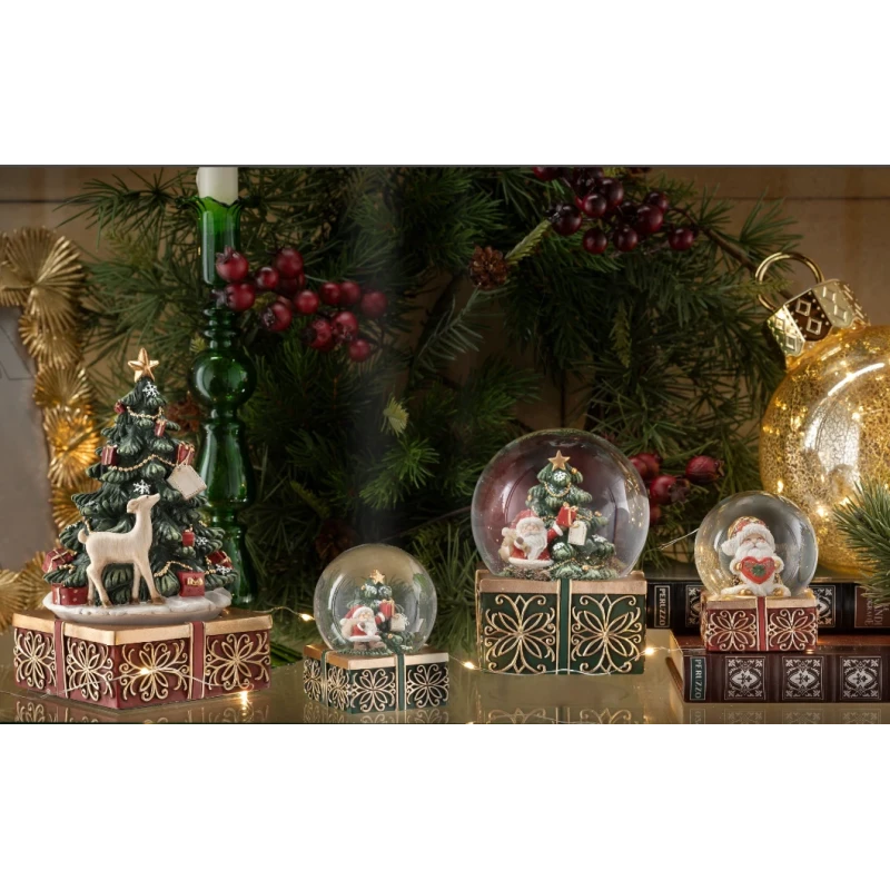 Henriette - Decorazione Globo Babbo Natale con Albero - Nero